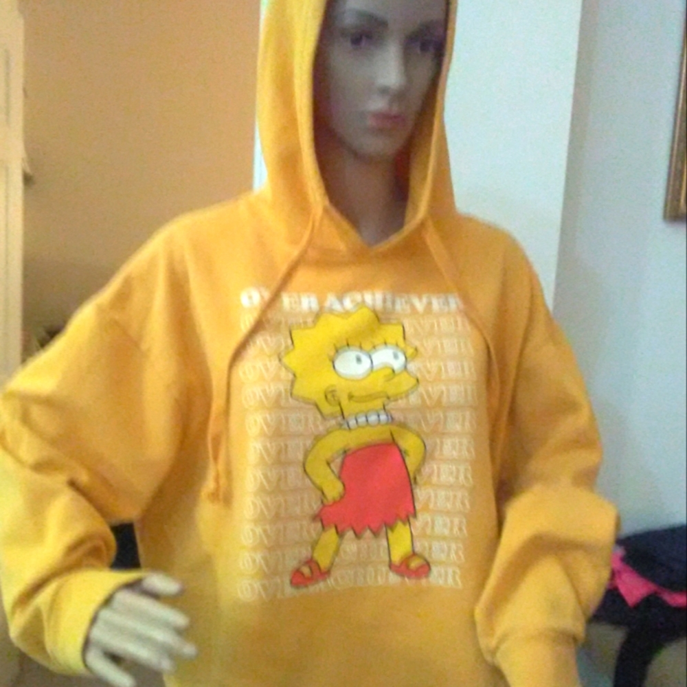VINTAGE/ OLDER SIMPSONS HOODIE JACKET MUSTARD COLOR MAD ENGINE OVERACHIEVER MAD